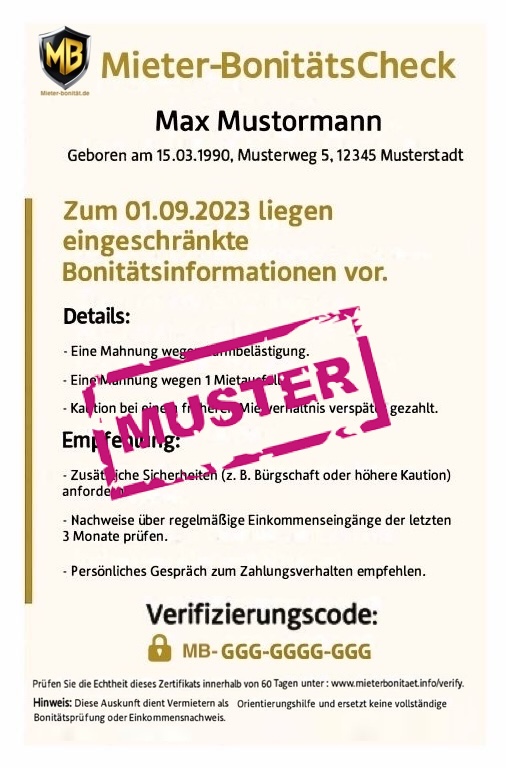 Eingeschränkte Bonitätsprüfung Beispiel